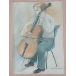 A Gwen MANDLEY The Cello player ( 9 x 6 1/2 ) signed