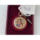 A VERY ATTRACTIVE LADIES FOB WATCH WITH ENAMEL PORTRATE PANELS TO FRONT AND BACK BY BOUCHER SET IN