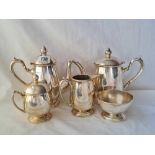 A sterling silver 5 piece tea & coffee service with plain pear shaped bodies with import mark, w.