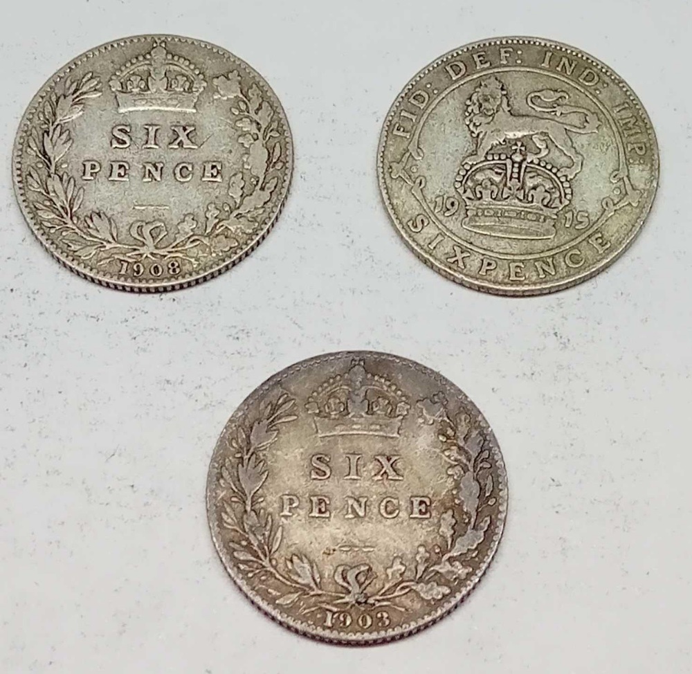 Three sixpences 1903, 1908, 1913 - Image 2 of 2