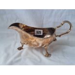 A good George II style sauce boat with flying leaf capped handle 8 1/2 inches long Sheffield 1968 by