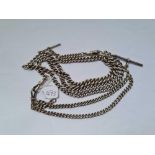 two silver albert chains and one curb link necklace - 96.5 gms