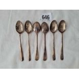 A set of six rat tailed Hanoverian pattern coffee spoons Sheffield 1925 - 46 gms