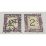 SOUTH AFRICA D26a (1939). Thick double 2d. Fine used. (D26 for comparison). Cat £50.