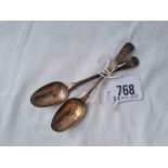 A pair of Georgian bottom marked teaspoons, makers mark only, script PC? With mullets