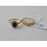 Two 9ct dress rings size L&M - 3.8 gms