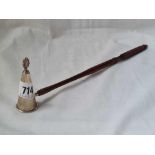 A candle snuffer with turn wood handle, B'ham 1970