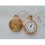 Two rolled gold ladies fob watches both in w/o one no glass front