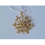 ANTIQUE VICTORIAN 15CT MARKED STAR PENDANT BROOCH SET WITH HALF PEARLS, TOTAL LENGTH INCLUDING