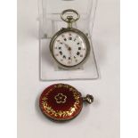 Antique guilloche enamel ladies pocket watch and 1 other