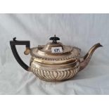 A oval half fluted teapot with gadroon rim 11 1/2 inches over handle Chester 1906 by GN RH - 370 gms