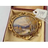 19thc gold framed finely painted miniature of Lochnagar Scotland – boxed