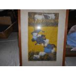 KEEPING, C. An original cold. lithograph by Charles Keeping depicting ponies & sleeping children,