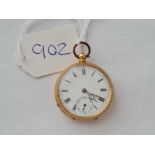 A ladies gold engraved fob watch with seconds dial - 38 gms