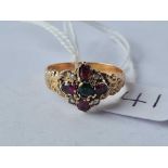 A Victorian gold cluster ring set with Almandine garnets and pearls size R - 2.5 gms