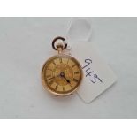 A small crisp engraved ladies fob watch set in gold - 19.5 gms total