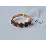 A GEORGIAN ROSE GOLD FLAT CUT GARNET FIVE STONE RING SIZE Q 1/2