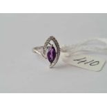 An amethyst & diamond 9ct white gold ring size M 2.1g