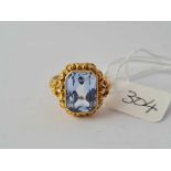 A large and ornate carved blue stone 14ct dress ring size Q 4.4g inc