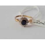A sapphire & diamond 9ct cluster ring size O 2g inc