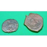 Byzantine. Maurice Tiberius follis year 18 (599-600 AD) S.494 and half-follis year 12 (593-594 AD)