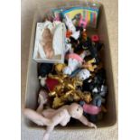 Two boxes of articulated dolls etc