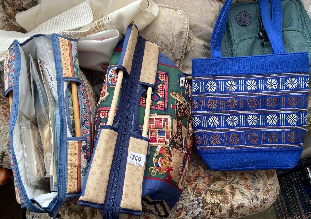 Two sewing containing numerous sewing kits & two other bags