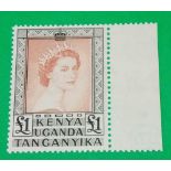 KUT SG180a (1956). £1 marginal mint copy of scarce venitian red and black shade. Cat £65