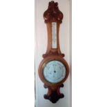 Carved oak case two dial barometer
