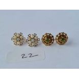 A pair of peridot set earrings and opal cluster earrings both 9ct