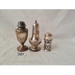 A baluster shaped castor - Birmingham 1905 and two others - 90 g.