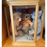 Group of three Royal Wedding Steiff bears in glazed case