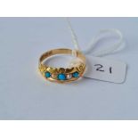 A turquoise and pearl fancy five stone ring B'ham 15ct gold size P - 2.5 gms