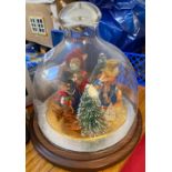 A glass dome with figures under & other items