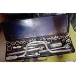 A socket set in metal case