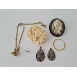 A citrine set watch key, cameo etc