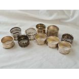 Grroup of ten various napkin rings. 157gms