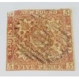 NEWFOUNDLAND SG13 (1860). 5d venetian red, 3 tight margin cut into, otherwise fine used copy. Cat £