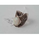 a large silver and opal abstract ring London 1970 size Q