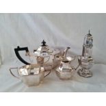 An EP tea set and an octagonal caster