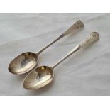 Two bottom marked Irish teaspoons by I C and M S