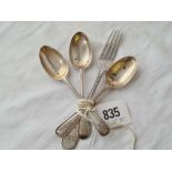 Set of 3 Victorian beaded edge teaspoons by GA & also a fork.