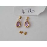 A pair of amethyst earrings 9ct