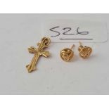A 9ct cross and earrings