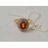 A diamond and fire opal cluster 18ct gold ring size P 4.7g inc