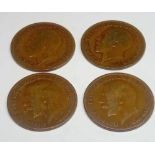 Four 1919 K.N pennies