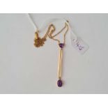 A gold amethyst drop pendant necklace 9ct 20 inches overall length - 2.8 gms inc