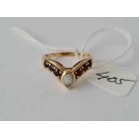 An opal & garnet wishbone ring in 9ct setting size L 2.5g inc