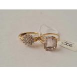 A fancy diamond cluster ring in 9ct and a white stone 9ct ring size O 4.9g inc