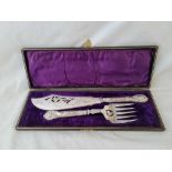 A boxed pair of silver handled fish servers - Sheffield 1906